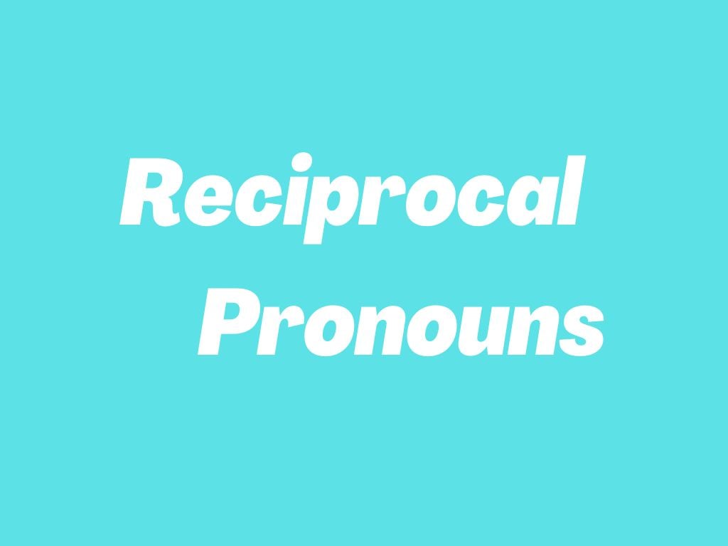 Diagram with reciprocal pronouns “each other” and “one another” in English, showing examples of mutual relationships between subjects in different sentences for effective language learning and grammar comprehension.