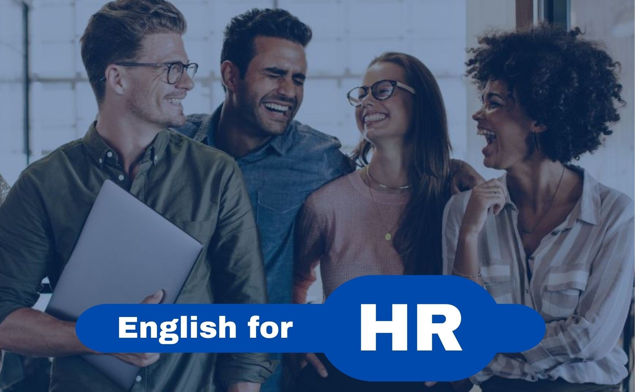 A global team of HR managers discussing human resources issues in English.